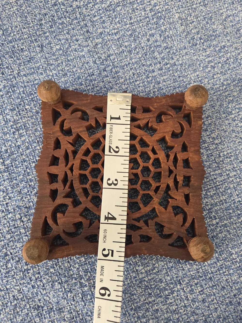 Vintage hand-carved Footed wooden trivet 5